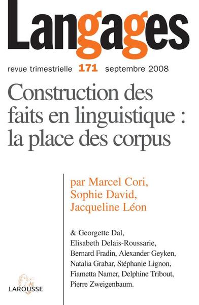 Image de Langages n° 171 (3/2008) Construction des faits en linguistique : la place des corpus