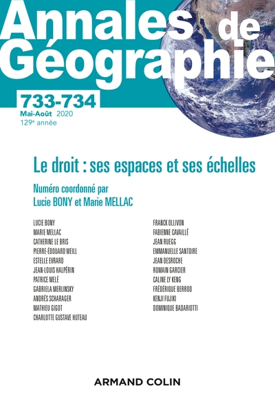 Picture of Annales de géographie - N° 733-734 3/2020 Le droit : ses espaces et ses échelles