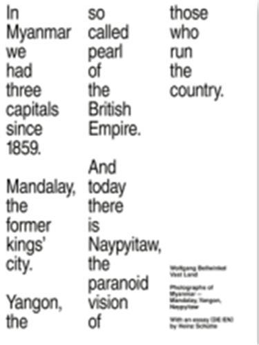 Image de Wolfgang Bellwinkel Vast Land Photographs of Myanmar-Mandaly, Yangon, Naypyitaw /anglais/allemand