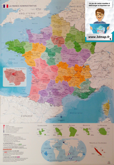 Image de CARTE EN RELIEF DE LA NOUVELLE FRANCE ADMINISTRATIVE