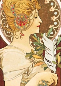 Image de Carnet Blanc, Affiche Mucha, La Plume