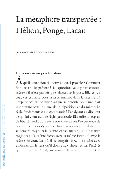 Image de La métaphore transpercée: Hélion, Ponge, Lacan
