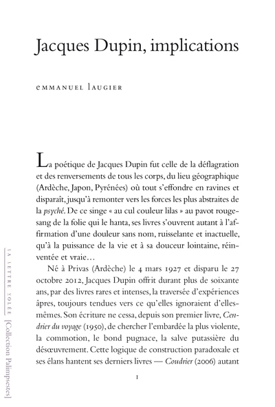 Picture of Jacques Dupin, implications
