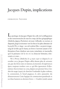 Picture of Jacques Dupin, implications