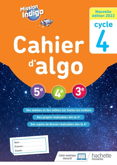 Picture of Mission Indigo - Cahier d'algo cycle 4 - Ed. 2022