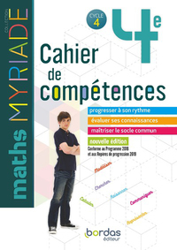 Picture of Myriade Maths 4e 2019 Cahier de compétences élève