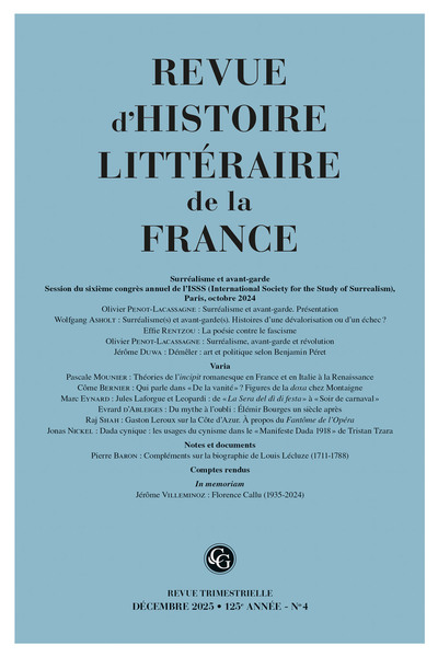 Image de Revue d'Histoire littéraire de la France