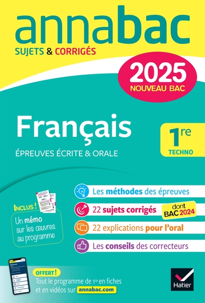 Image de Annales du bac Annabac 2025 Français 1re technologique (bac de français écrit & oral)