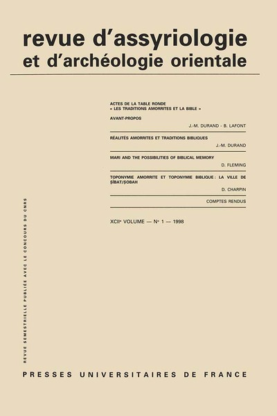 Image de Rev. d'assyrio. et d'archéo. orient. 1998, vol. 92 (1)