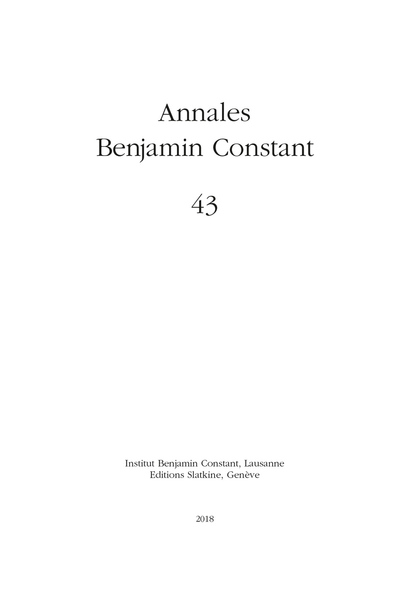 Image de Annales Benjamin Constant 43 - 2018