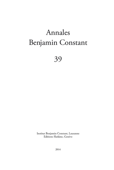Picture of Annales Benjamin Constant 39 - 2014