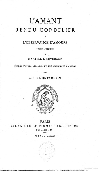 Picture of L'amant rendu cordelier à l'observance d'amours