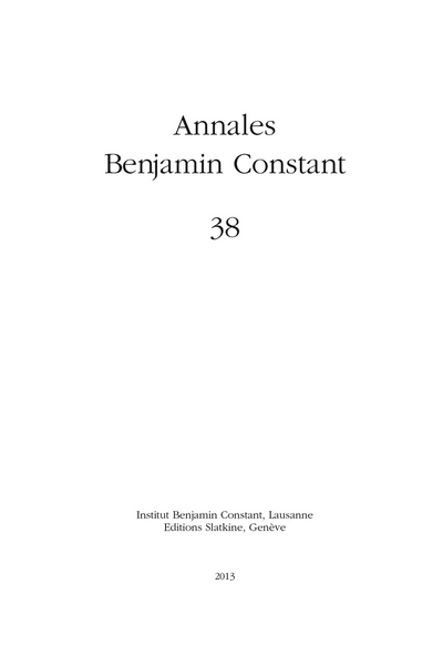 Picture of Annales Benjamin Constant 38 - 2013