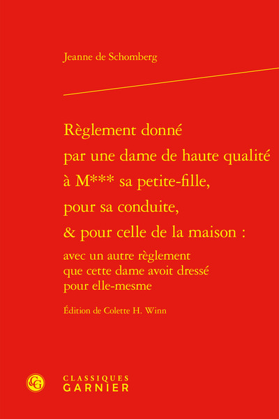 Picture of Règlement donné par une dame de haute qualité à M*** sa petite-fille, pour sa conduite, & pour celle de la maison :