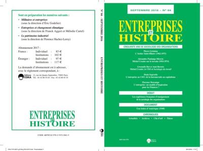 Image de ENTREPRISES ET HISTOIRE 84 SEPTEMBRE 2016