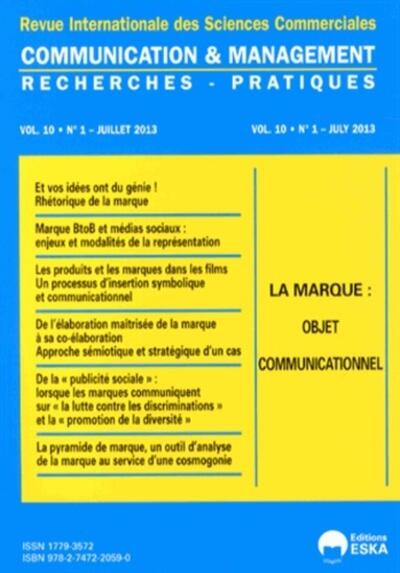 Picture of COMMUNICATION ET MANAGEMENT N 1 2013 JUILLET 2013 LA MARQUE OBJET COMMUNICATIONN