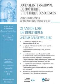 Picture of JOURNAL INTERNATION DE BIOETHIQUE 3-2015 NSP 20 ANS DE LOIS DE BIOETHIQUE
