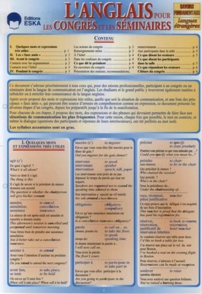 Picture of L'ANGLAIS POUR LES CONGRES ET SEMINAIRES-FICHE SF LANGUES ETRANGERE