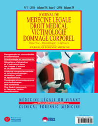 Image de JOURNAL DE MEDECINE LEGALEetDM N°1 VOL 59-2016-MEDECINE LEGALE DU VIVANT
