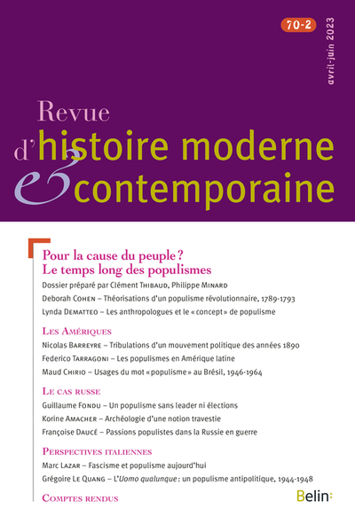 Picture of Revue d'histoire moderne et contemporaine, n° 70-2 (avril-juin 2023)