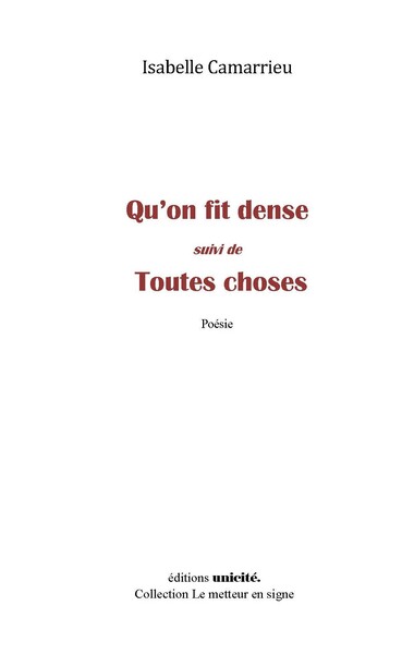 Picture of Qu'on fit dense suivi De toutes choses