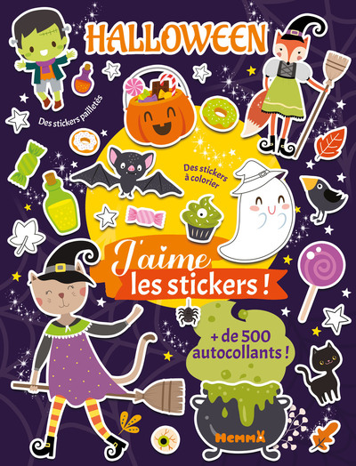 Image de J'aime les stickers - Halloween - + de 500 autocollants ! - Des stickers à colorier - Des stickers pailletés