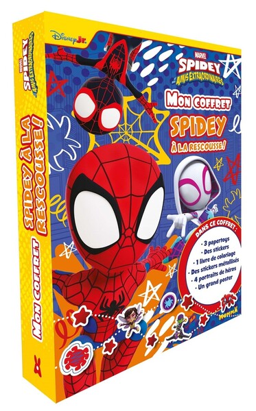 Image de Spidey et ses amis extraordinaires - Mon coffret Spidey - À la rescousse ! - Dans ce coffret: 3 papertoys, des stickers, 1 livre de coloriage, des stickers métallisés, 4 portraits de héros, un grand poster