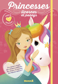 Image de Princesses, licornes et poneys - Coup de coeur créations - Un carnet créatif, des stickers pailletés, des strass, 6 crayons, des bijoux tattoos !