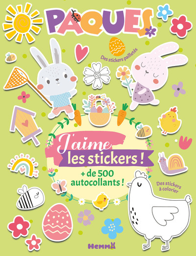 Image de J'aime les stickers - Pâques - + de 500 autocollants ! Des stickers pailleetés, Des stickers à colorier