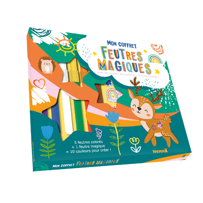 Picture of Mon coffret feutres magiques - Avec des stickers, des motifs et un livre de coloriage ! 5 feutres colorés + 1 feutre magique = 10 couleurs pour créer !