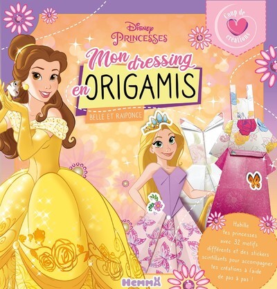 Image de Disney Princesses - Coup de coeur créations - Mon dressing en origamis (Belle et Raiponce) - Habille tes princesses avec 32 motifs différents et des stickers scintillants pour accompagner tes création
