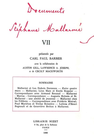 Image de Documents Stéphane Mallarmé VII