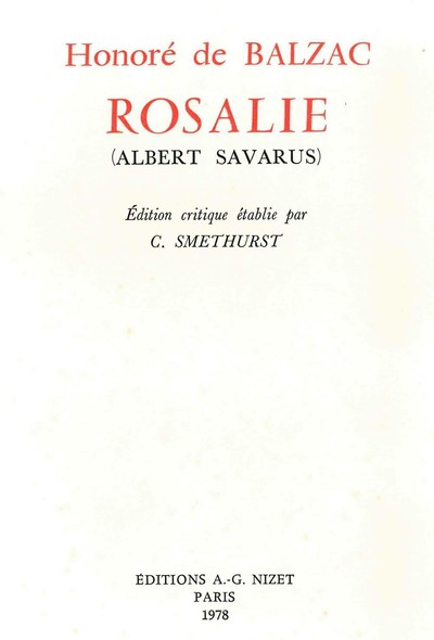 Picture of Rosalie (Albert Savarus)