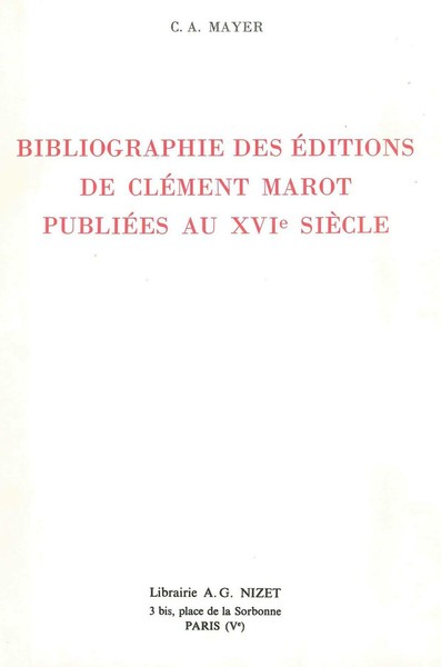 Image de Bibliographie des éditions de Clément Marot publiées au XVIe siècle