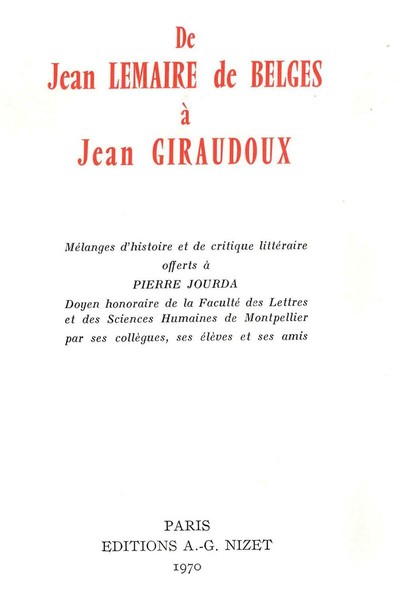 Image de De Jean Lemaire de Belges à Jean Giraudoux
