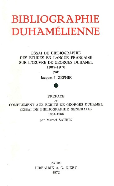 Image de Bibliographie duhamélienne