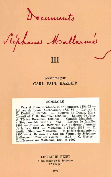 Image de Documents Stéphane Mallarmé III