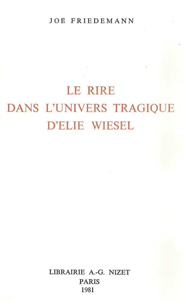 Image de Le Rire dans l'univers tragique d'Élie Wiesel