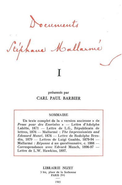 Image de Documents Stéphane Mallarmé I