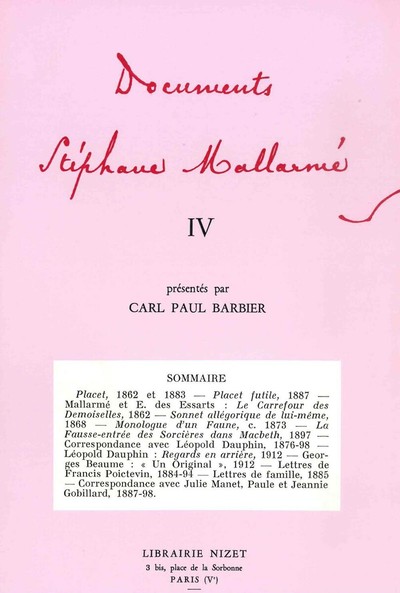 Image de Documents Stéphane Mallarmé IV