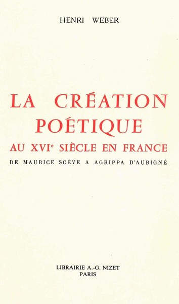 Image de La Création poétique au XVIe siècle en France