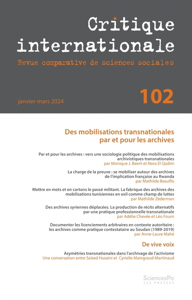 Picture of Critique Internationale 102 - Des mobilisations transnationa