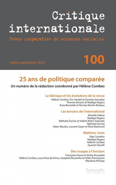 Image de Critique internationale 100 - 25 ans de politique comparée.