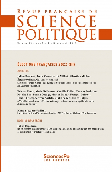Image de Revue française de science politique T73-2 - Élections franç