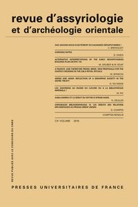 Picture of Rev. d'assyrio. et d'archéo. orient. 2016, vol. 110