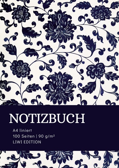 Picture of Notizbuch A4 liniert - 100 Seiten Soft Cover - floral blau - FSC Papier