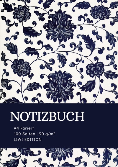 Picture of Notizbuch A4 kariert - 100 Seiten Soft Cover floral blau - FSC Papier
