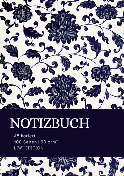 Picture of Floral blau - Notizbuch A5 kariert - 100 Seiten 90g/m² - Soft Cover - FSC Papier