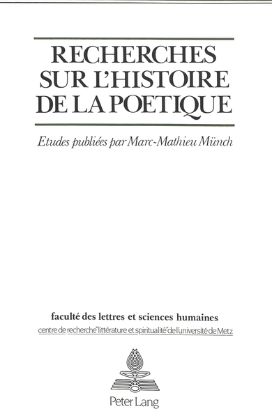 Image de Recherches sur l'histoire de la poétique - études