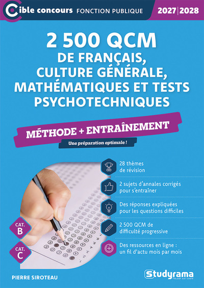 Image de 2 500 QCM de français, culture générale, mathématiques et tests psychotechniques – Méthode + entraînement (Catégories B et C – Édition 2027-2028)